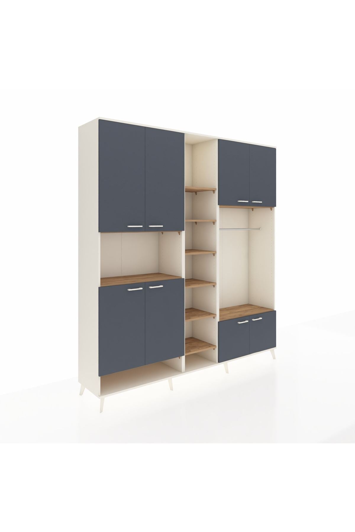 Hyperion Dolap 18 Raflı 8 Kapaklı Tek Askılı 220x44x243 Aytaşı-Antrasit/Çam