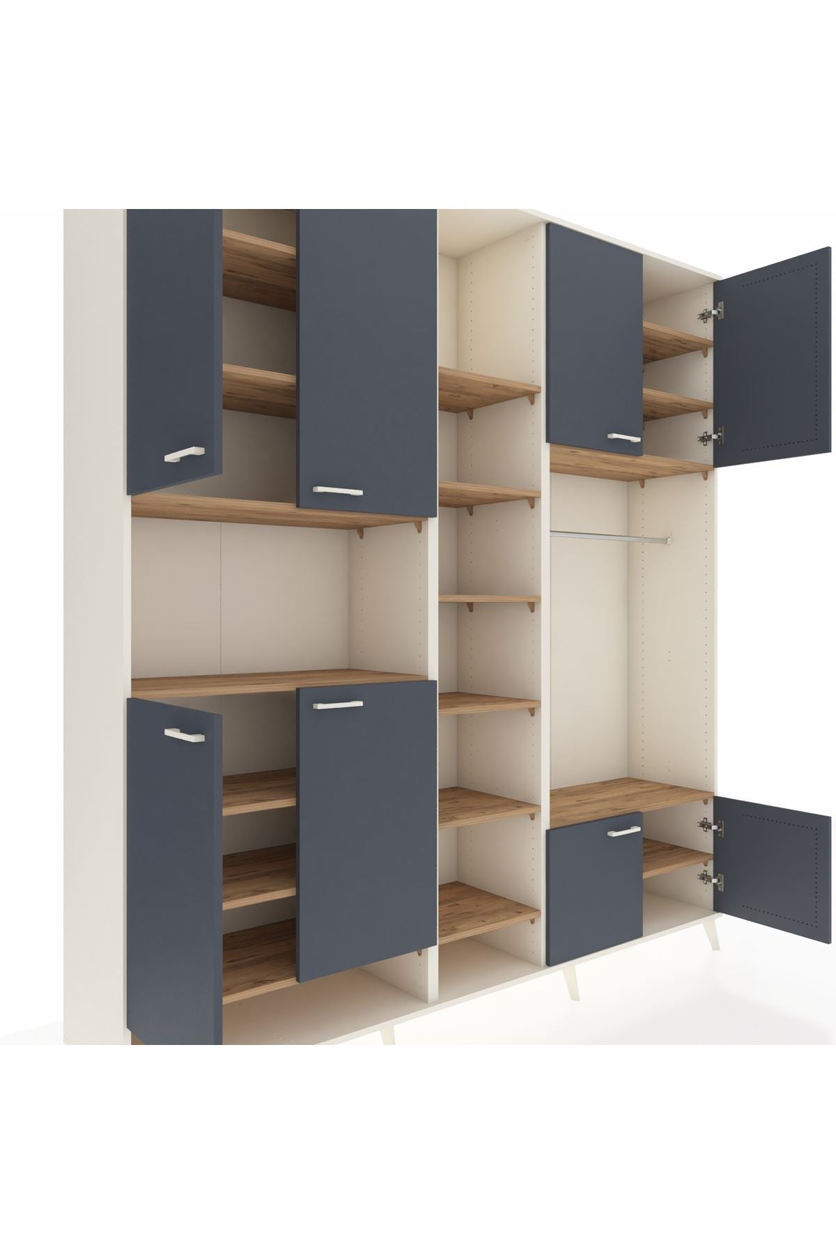 Hyperion Dolap 18 Raflı 8 Kapaklı Tek Askılı 220x44x243 Aytaşı-Antrasit/Çam