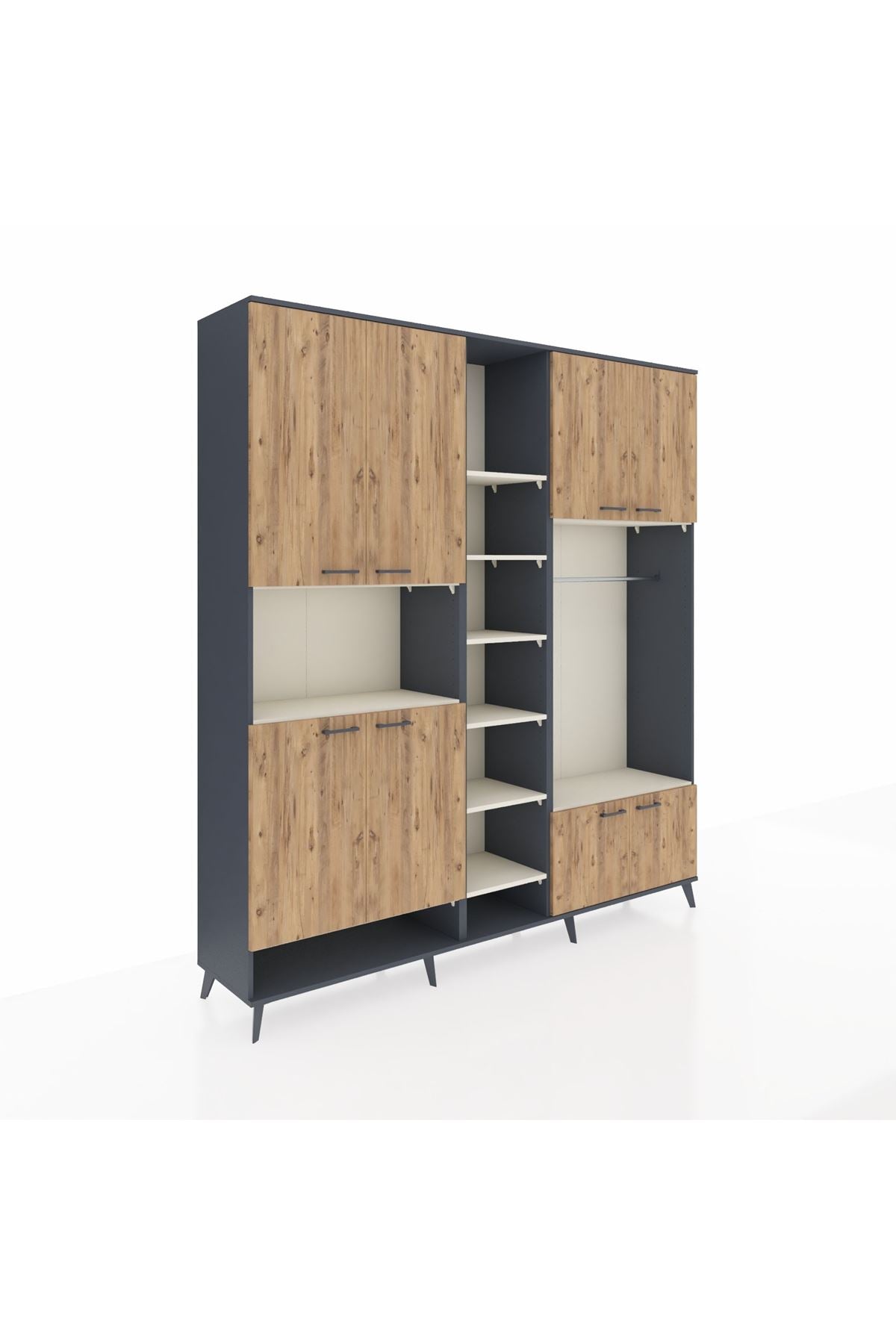 Hyperion Dolap 18 Raflı 8 Kapaklı Tek Askılı 220x44x243 Antrasit-Çam/Aytaşı