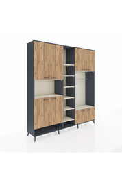 Hyperion Dolap 18 Raflı 8 Kapaklı Tek Askılı 220x44x243 Antrasit-Çam/Aytaşı