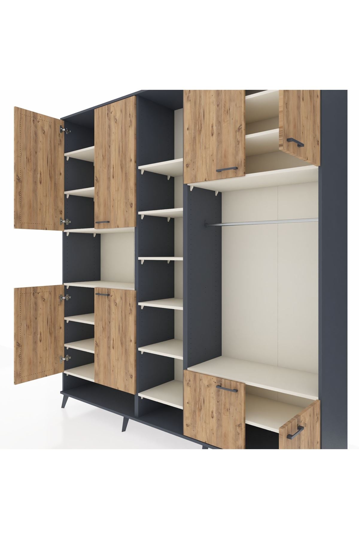 Hyperion Dolap 18 Raflı 8 Kapaklı Tek Askılı 220x44x243 Antrasit-Çam/Aytaşı