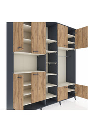 Hyperion Dolap 18 Raflı 8 Kapaklı Tek Askılı 220x44x243 Antrasit-Çam/Aytaşı