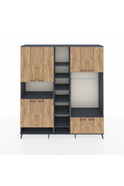 Hyperion Dolap 18 Raflı 8 Kapaklı Tek Askılı 220x44x243 Antrasit-Çam/Antrasit