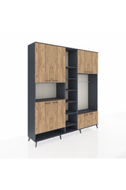 Hyperion Dolap 18 Raflı 8 Kapaklı Tek Askılı 220x44x243 Antrasit-Çam/Antrasit