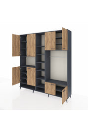Hyperion Dolap 18 Raflı 8 Kapaklı Tek Askılı 220x44x243 Antrasit-Çam/Antrasit