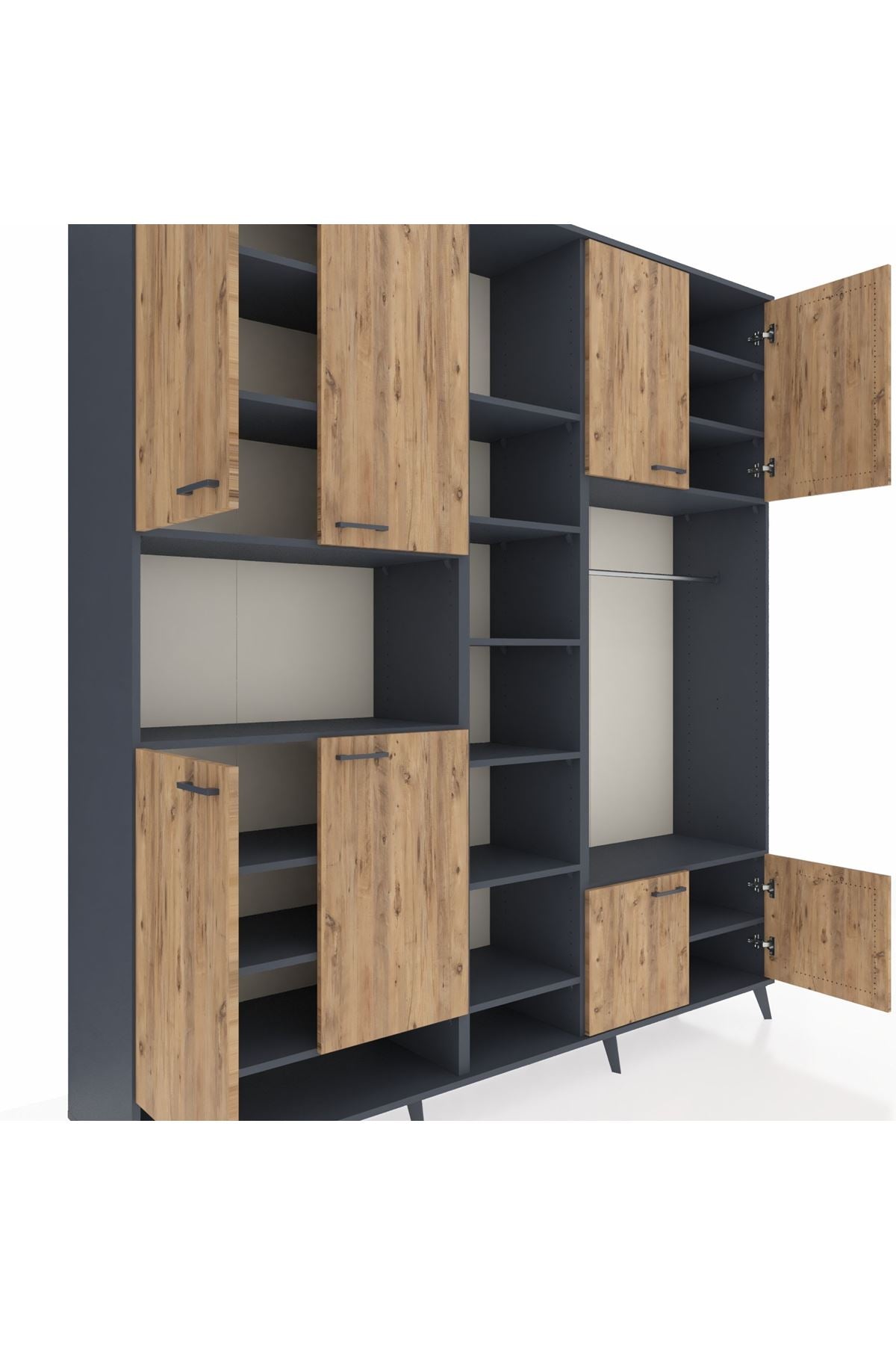 Hyperion Dolap 18 Raflı 8 Kapaklı Tek Askılı 220x44x243 Antrasit-Çam/Antrasit