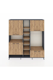 Hyperion Dolap 18 Raflı 8 Kapaklı Tek Askılı 220x44x243 Antrasit-Çam/Çam