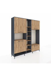 Hyperion Dolap 18 Raflı 8 Kapaklı Tek Askılı 220x44x243 Antrasit-Çam/Çam