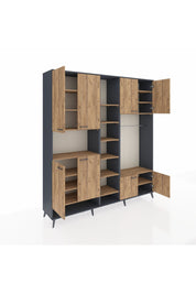 Hyperion Dolap 18 Raflı 8 Kapaklı Tek Askılı 220x44x243 Antrasit-Çam/Çam