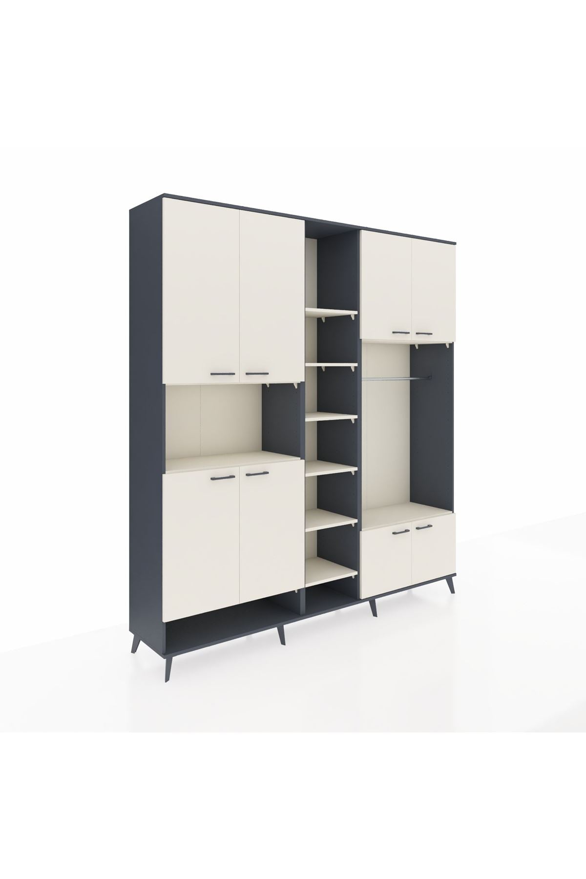 Hyperion Dolap 18 Raflı 8 Kapaklı Tek Askılı 220x44x243 Antrasit-Aytaşı/Aytaşı