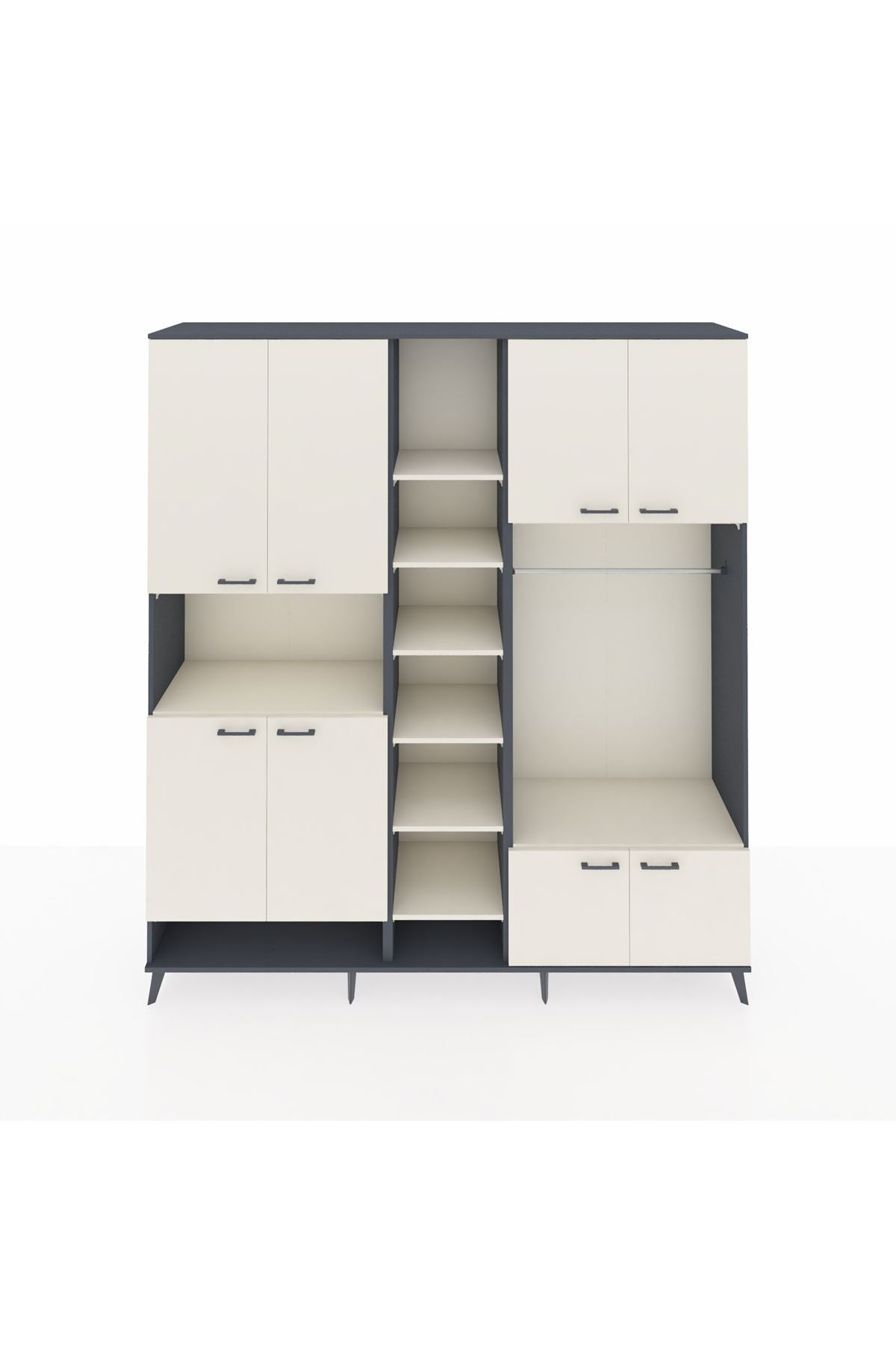 Hyperion Dolap 18 Raflı 8 Kapaklı Tek Askılı 220x44x243 Antrasit-Aytaşı/Aytaşı