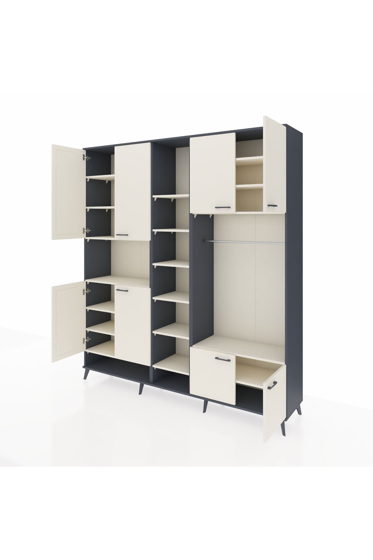 Hyperion Dolap 18 Raflı 8 Kapaklı Tek Askılı 220x44x243 Antrasit-Aytaşı/Aytaşı