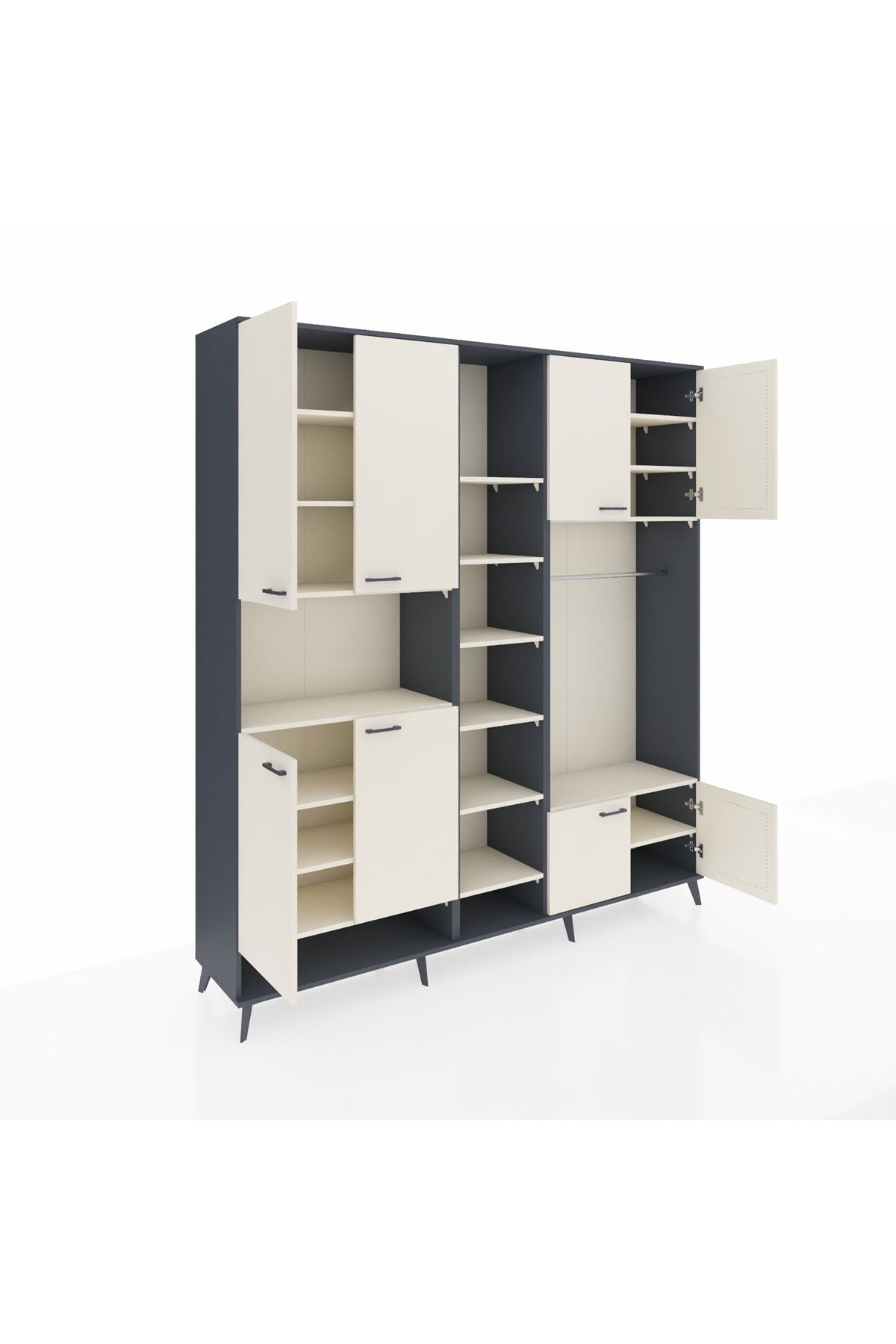 Hyperion Dolap 18 Raflı 8 Kapaklı Tek Askılı 220x44x243 Antrasit-Aytaşı/Aytaşı