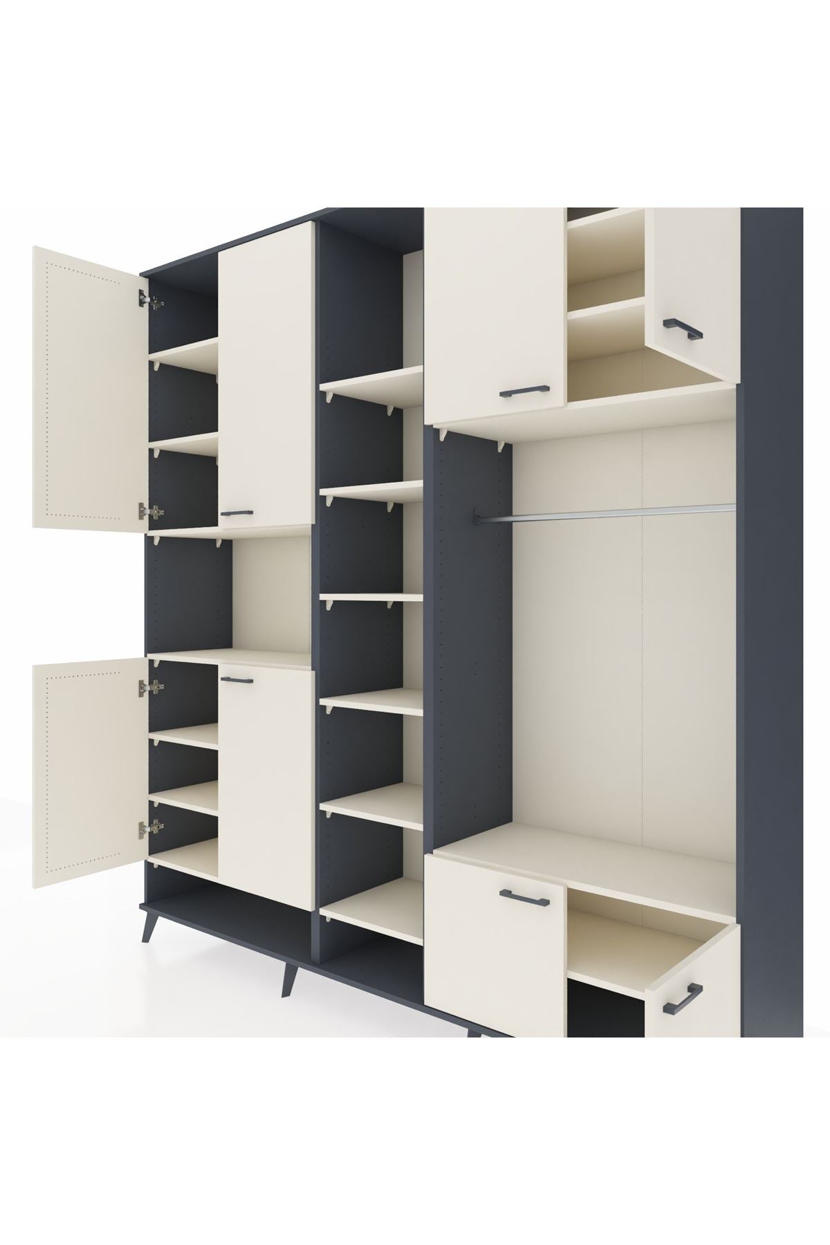 Hyperion Dolap 18 Raflı 8 Kapaklı Tek Askılı 220x44x243 Antrasit-Aytaşı/Aytaşı