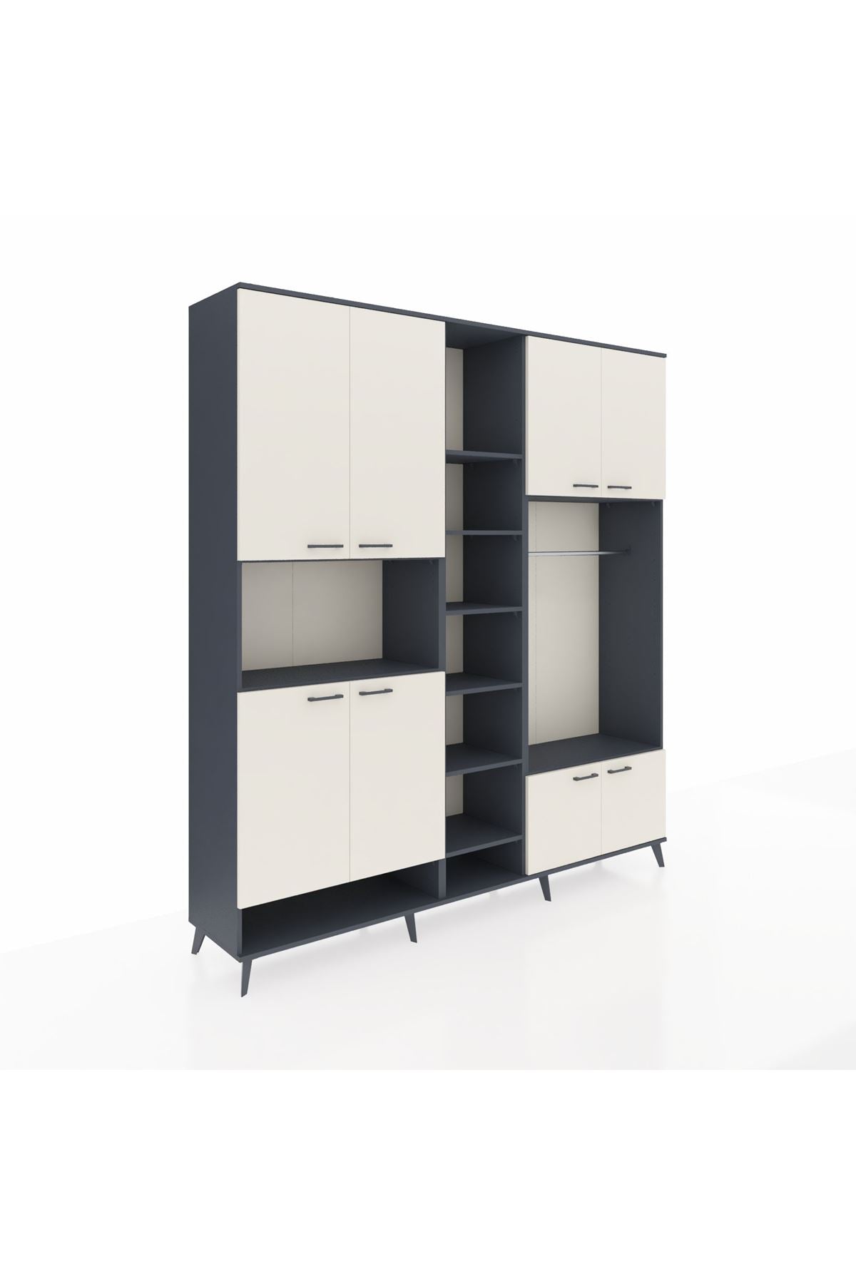 Hyperion Dolap 18 Raflı 8 Kapaklı Tek Askılı 220x44x243 Antrasit-Aytaşı/Antrasit