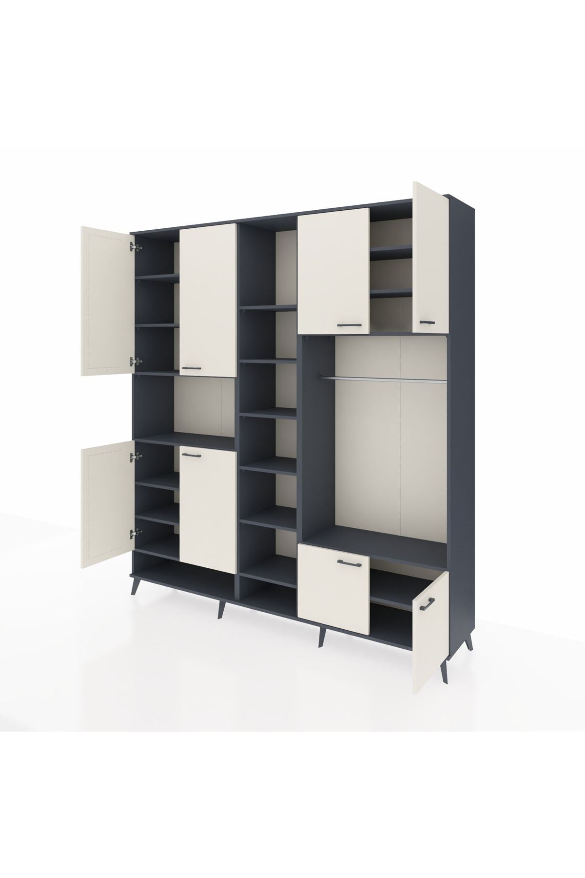 Hyperion Dolap 18 Raflı 8 Kapaklı Tek Askılı 220x44x243 Antrasit-Aytaşı/Antrasit