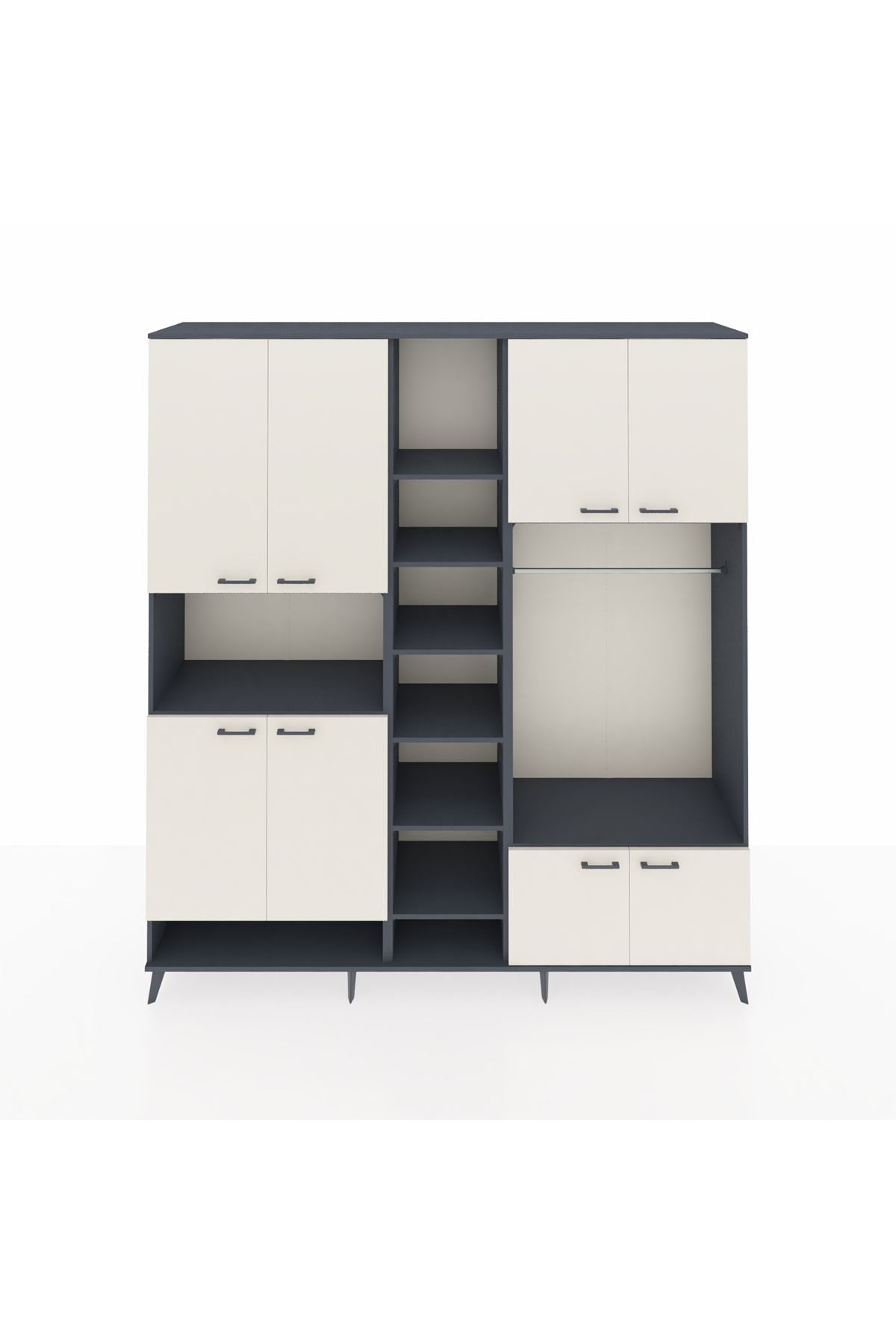 Hyperion Dolap 18 Raflı 8 Kapaklı Tek Askılı 220x44x243 Antrasit-Aytaşı/Antrasit