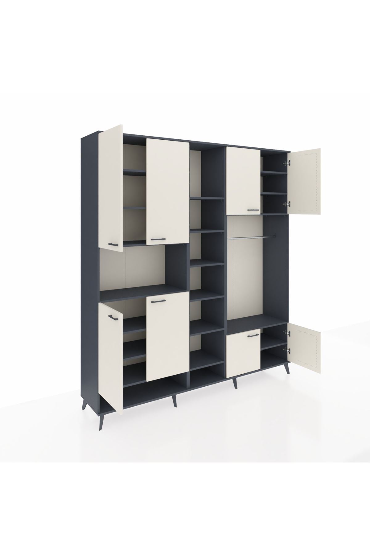 Hyperion Dolap 18 Raflı 8 Kapaklı Tek Askılı 220x44x243 Antrasit-Aytaşı/Antrasit