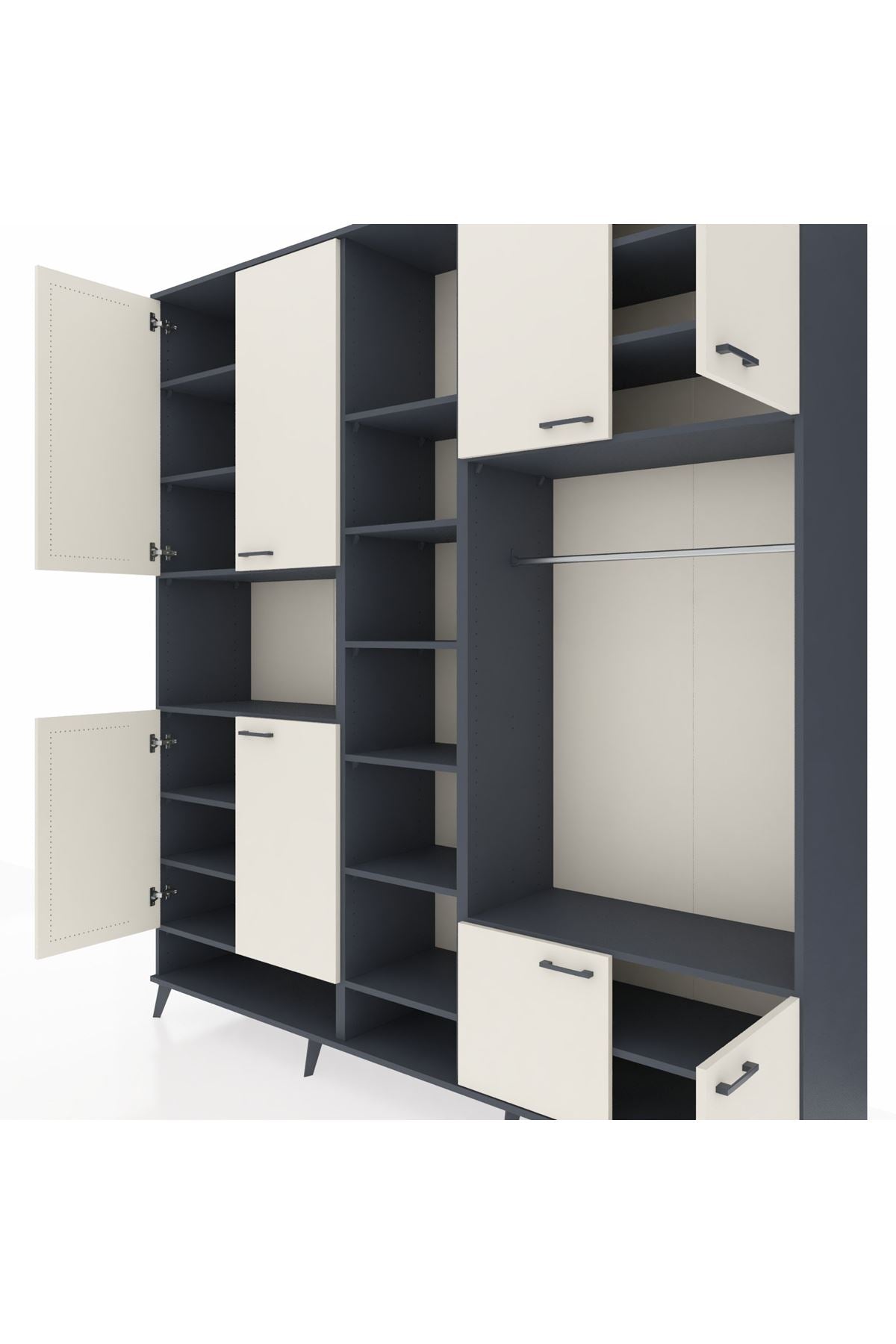 Hyperion Dolap 18 Raflı 8 Kapaklı Tek Askılı 220x44x243 Antrasit-Aytaşı/Antrasit