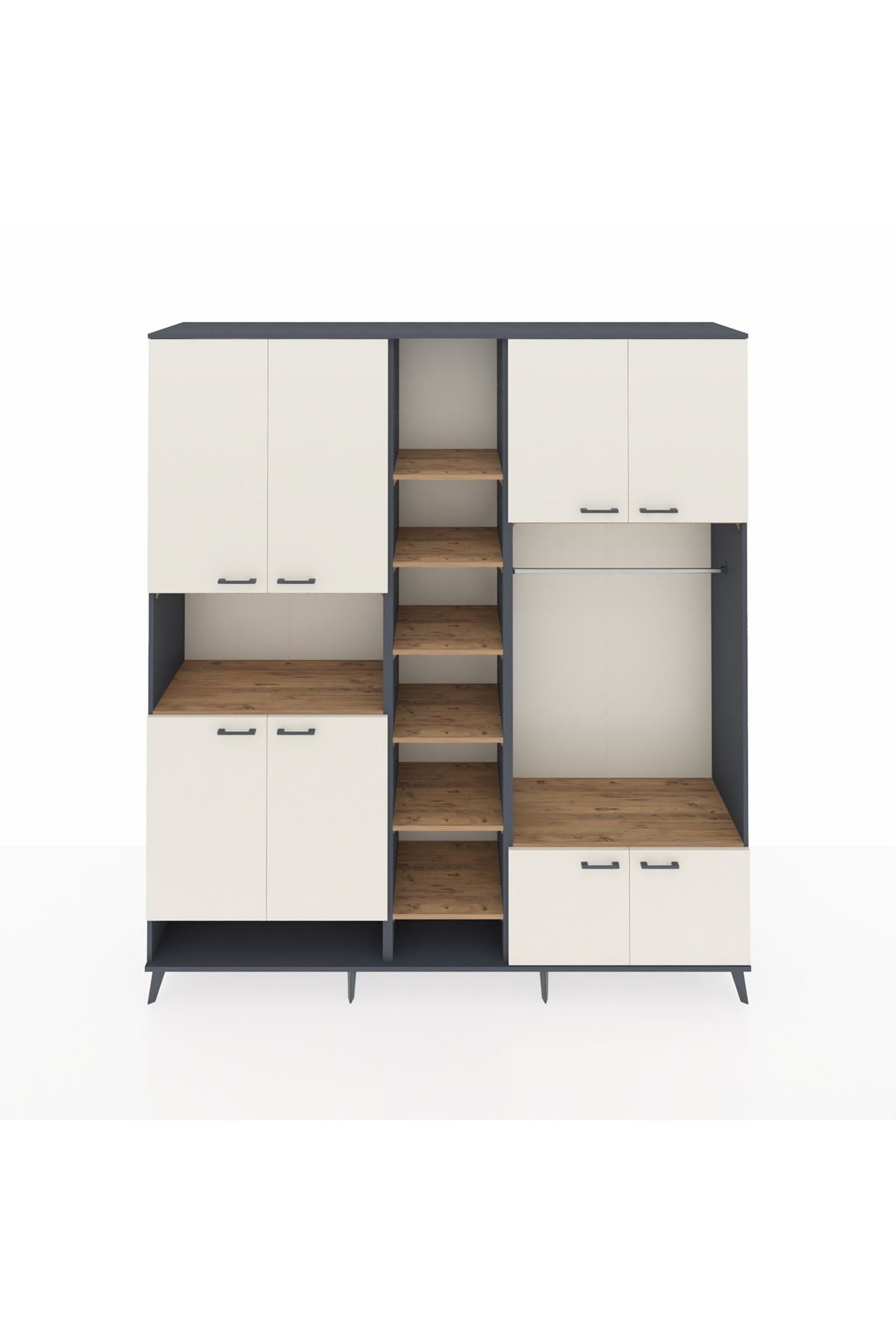 Hyperion Dolap 18 Raflı 8 Kapaklı Tek Askılı 220x44x243 Antrasit-Aytaşı/Çam