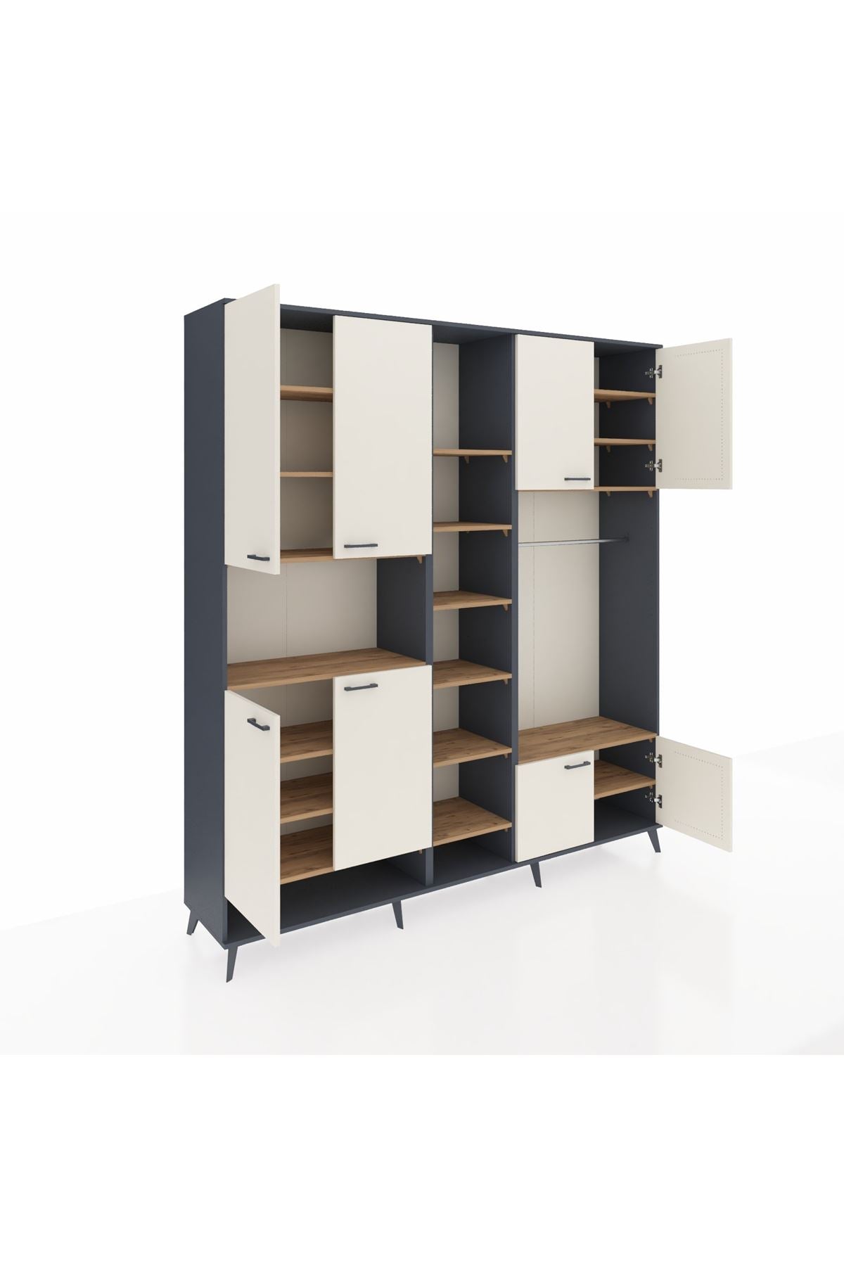 Hyperion Dolap 18 Raflı 8 Kapaklı Tek Askılı 220x44x243 Antrasit-Aytaşı/Çam