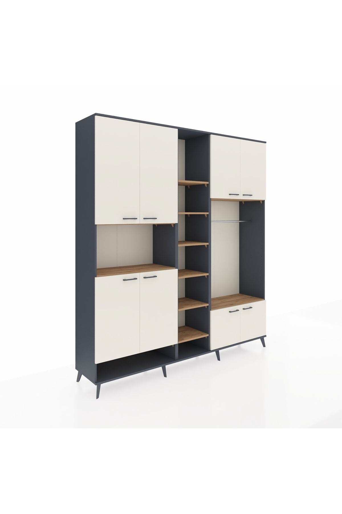 Hyperion Dolap 18 Raflı 8 Kapaklı Tek Askılı 220x44x243 Antrasit-Aytaşı/Çam