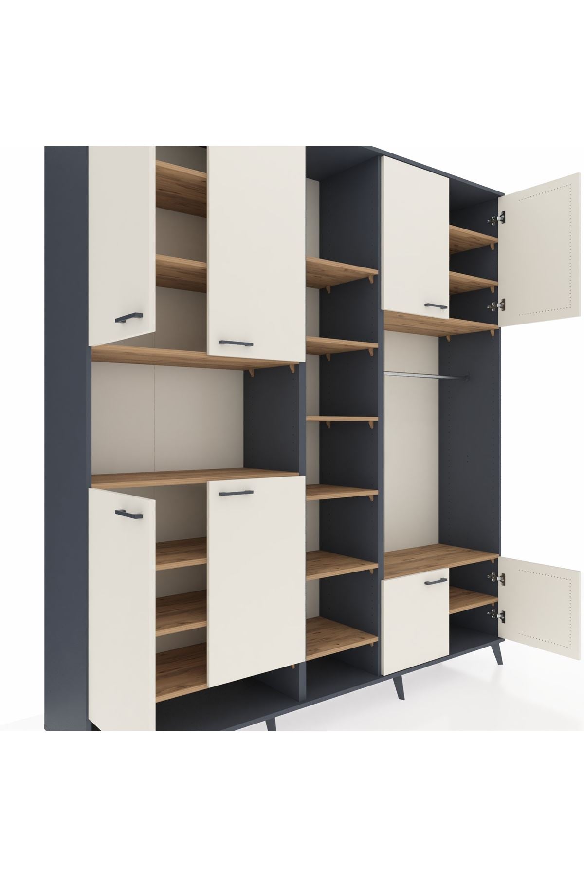 Hyperion Dolap 18 Raflı 8 Kapaklı Tek Askılı 220x44x243 Antrasit-Aytaşı/Çam