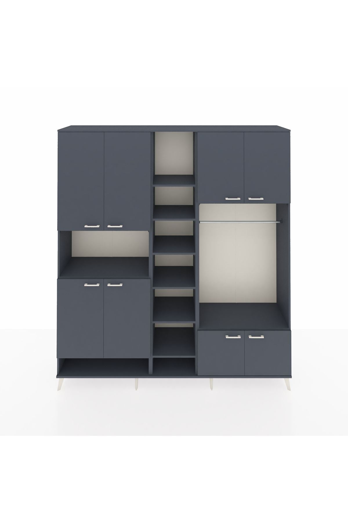 Hyperion Dolap 18 Raflı 8 Kapaklı Tek Askılı 220x44x243 Antrasit-Antrasit/Antrasit