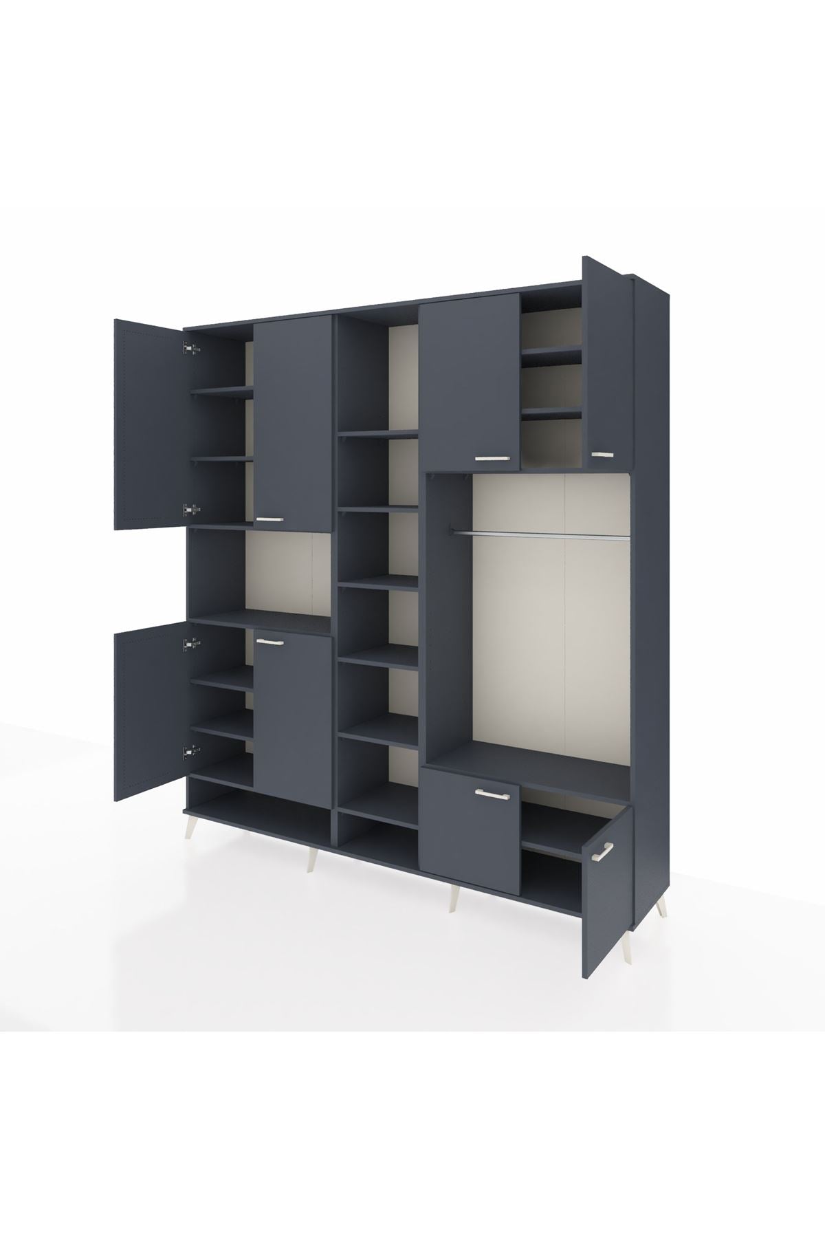 Hyperion Dolap 18 Raflı 8 Kapaklı Tek Askılı 220x44x243 Antrasit-Antrasit/Antrasit