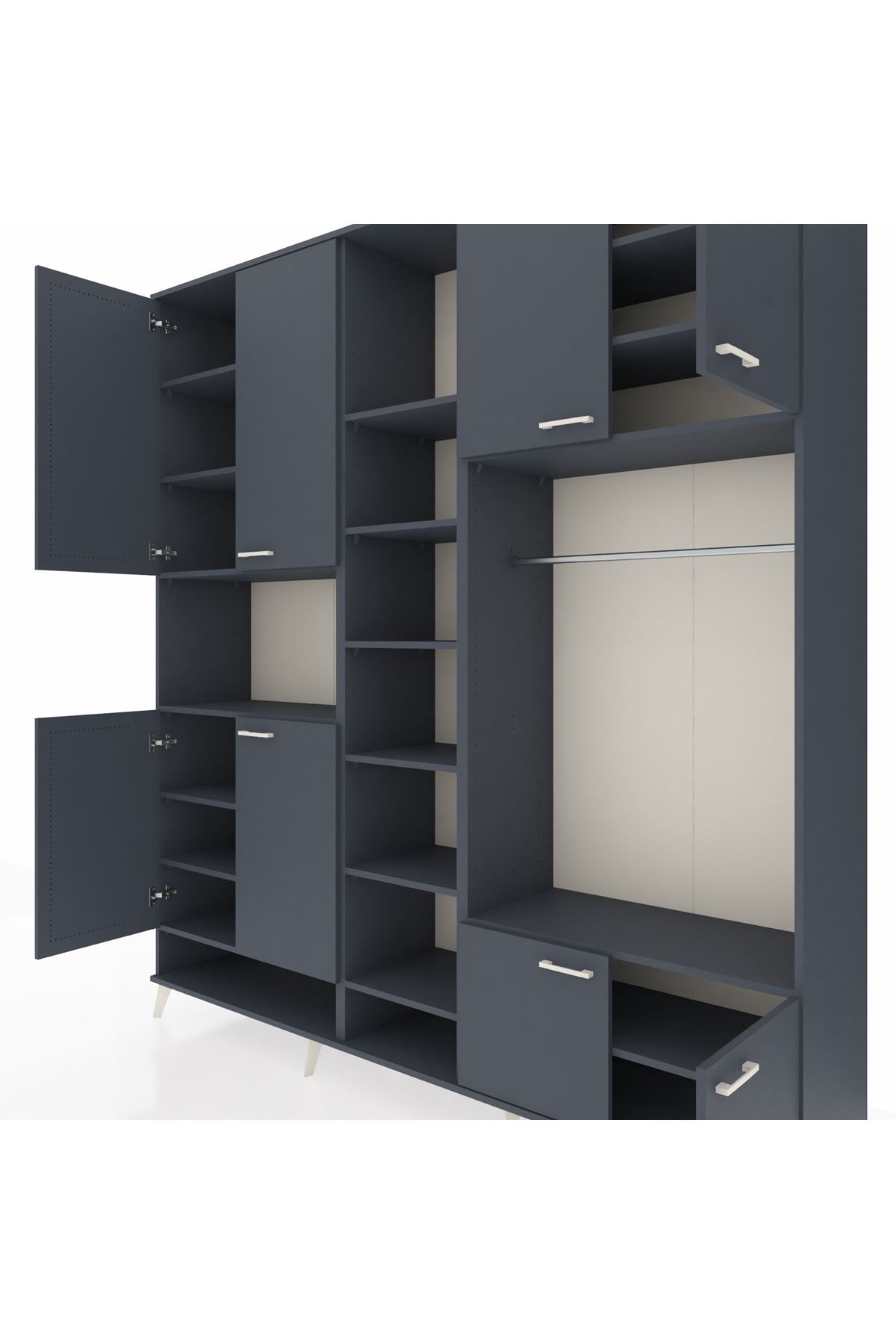 Hyperion Dolap 18 Raflı 8 Kapaklı Tek Askılı 220x44x243 Antrasit-Antrasit/Antrasit