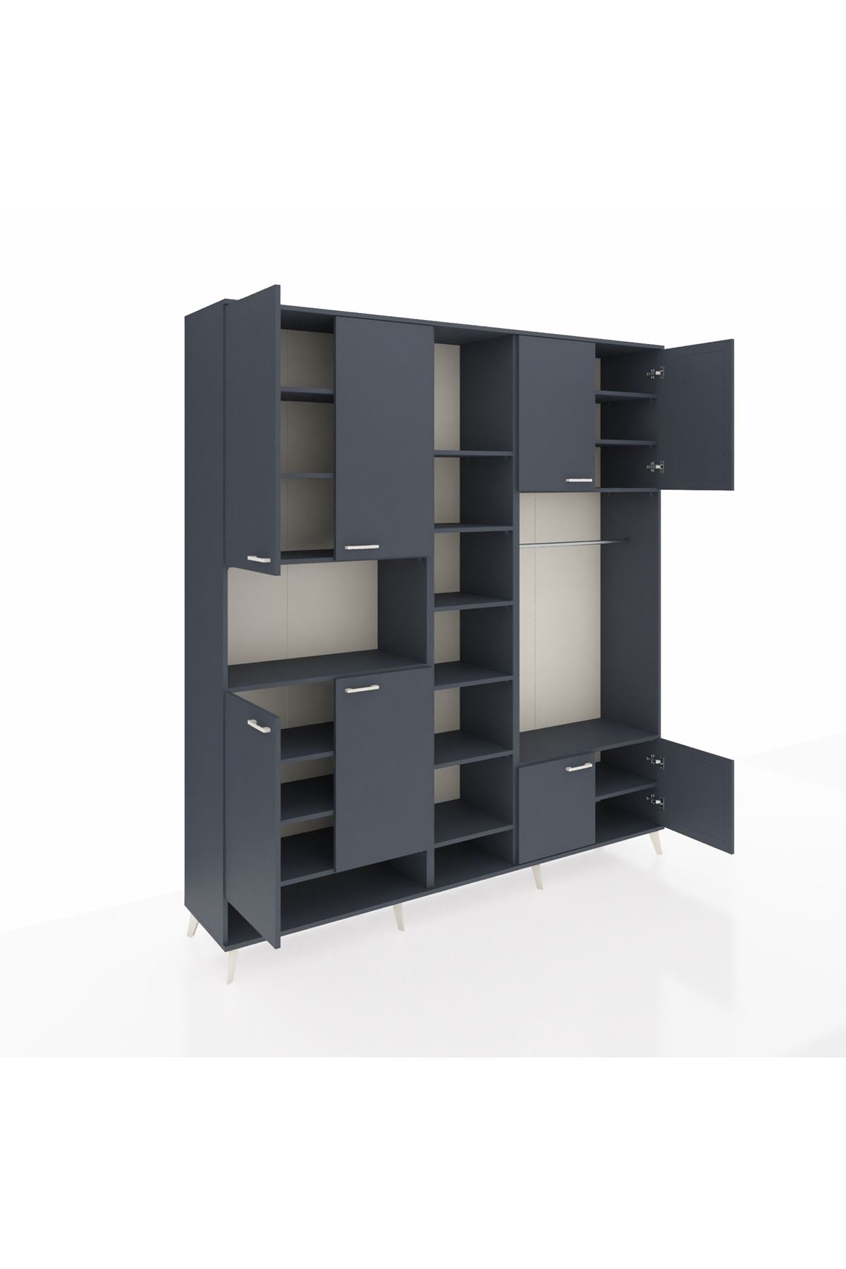 Hyperion Dolap 18 Raflı 8 Kapaklı Tek Askılı 220x44x243 Antrasit-Antrasit/Antrasit