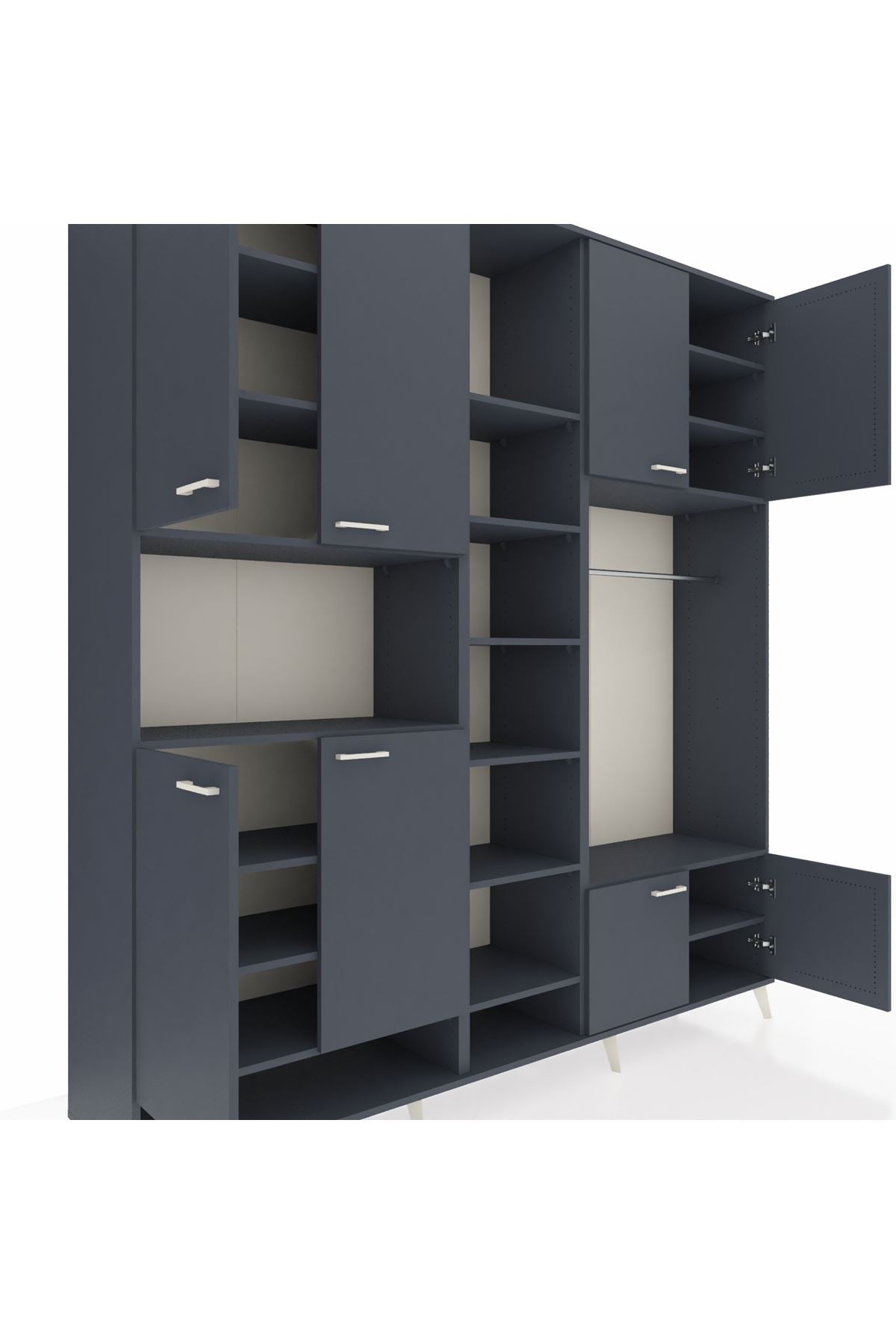 Hyperion Dolap 18 Raflı 8 Kapaklı Tek Askılı 220x44x243 Antrasit-Antrasit/Antrasit