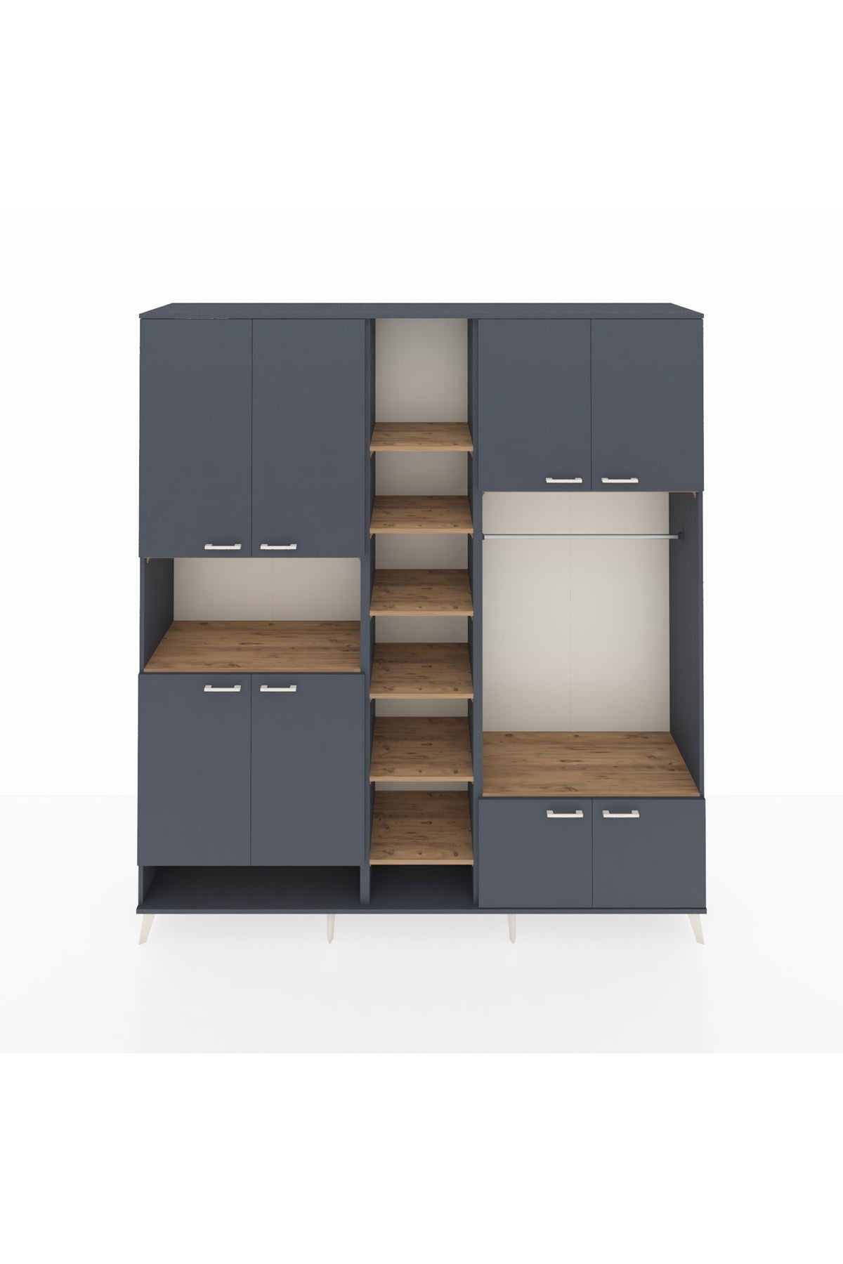 Hyperion Dolap 18 Raflı 8 Kapaklı Tek Askılı 220x44x243 Antrasit-Antrasit/Çam