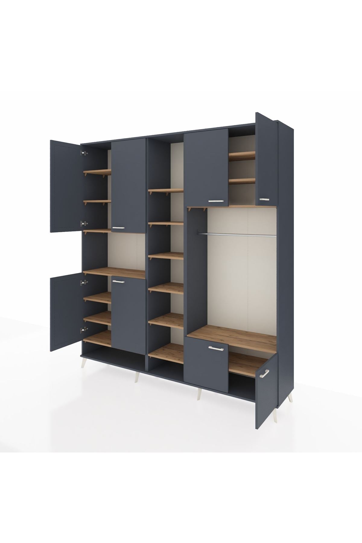 Hyperion Dolap 18 Raflı 8 Kapaklı Tek Askılı 220x44x243 Antrasit-Antrasit/Çam