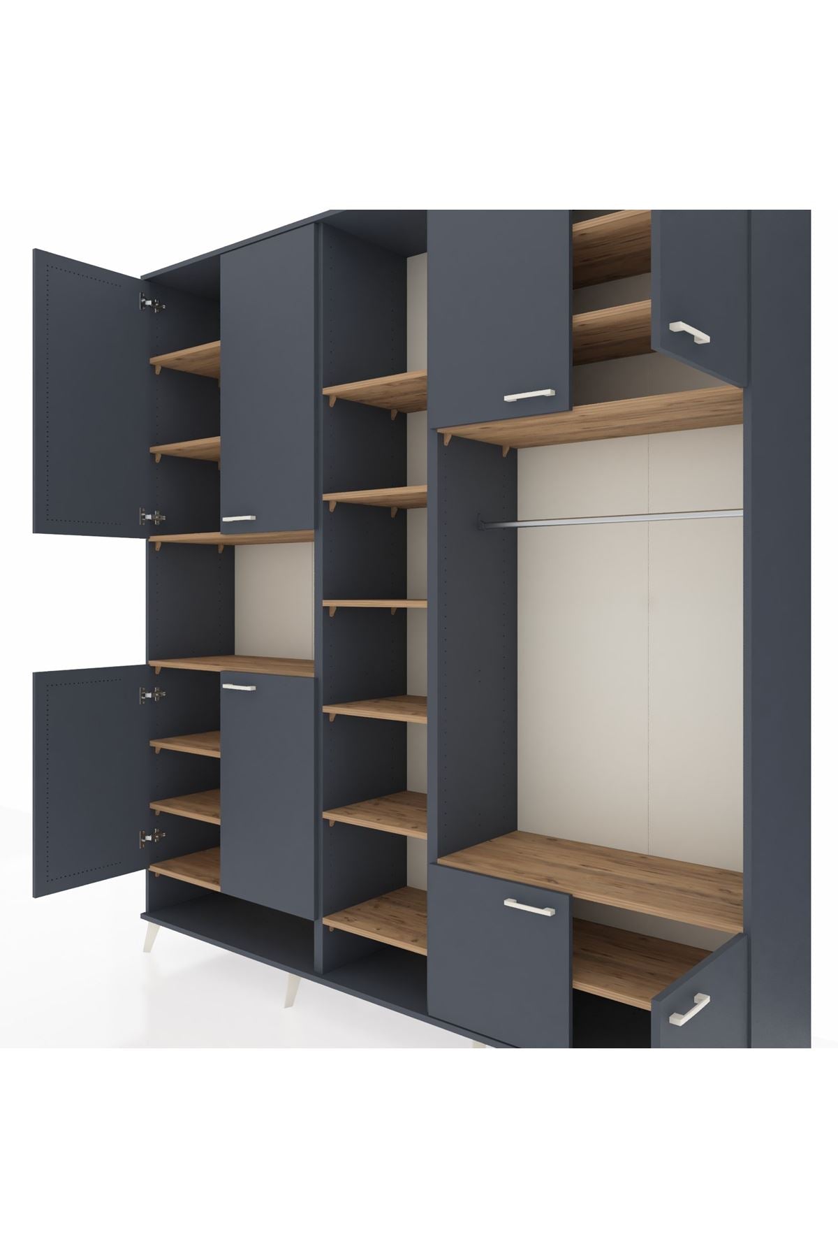 Hyperion Dolap 18 Raflı 8 Kapaklı Tek Askılı 220x44x243 Antrasit-Antrasit/Çam