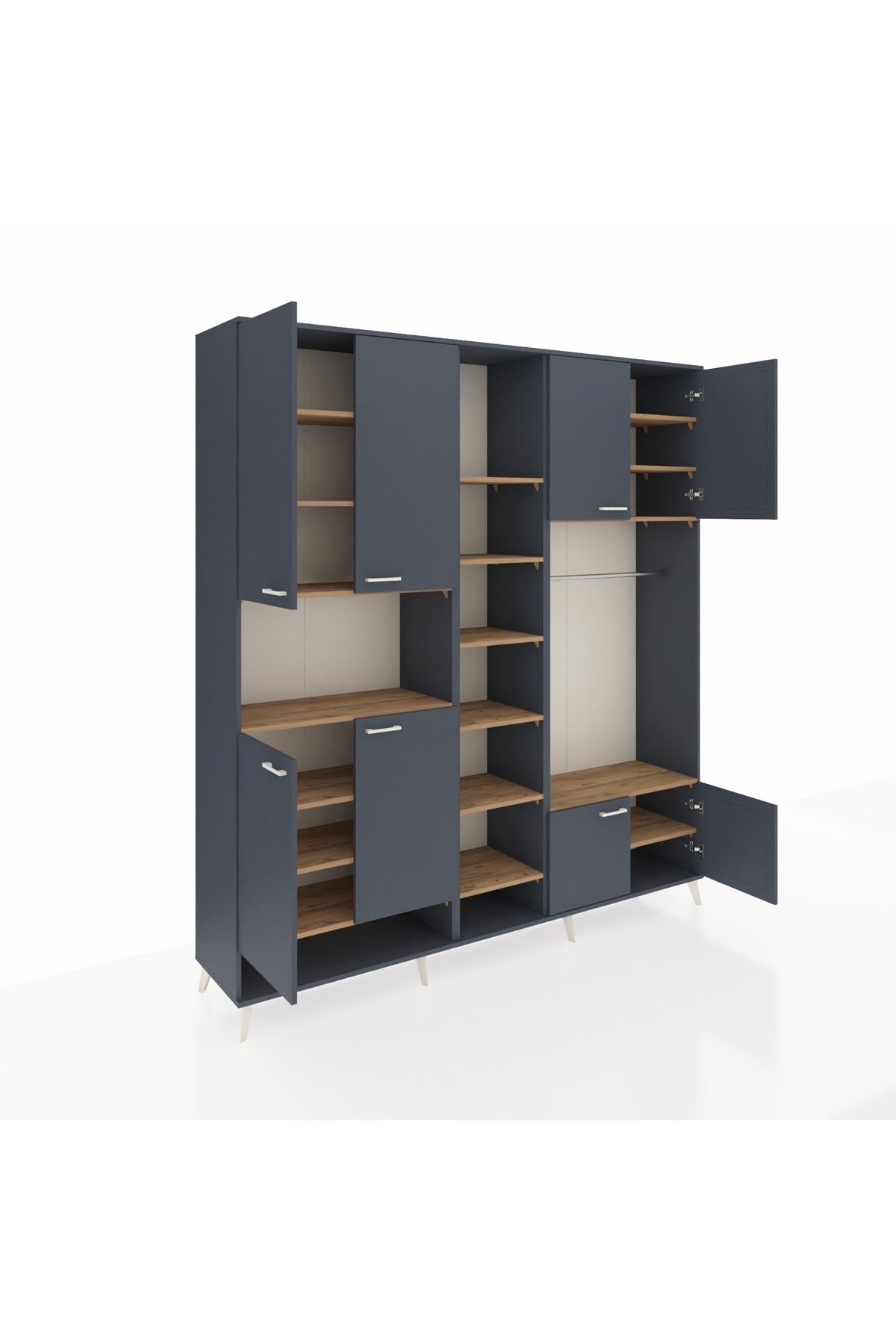 Hyperion Dolap 18 Raflı 8 Kapaklı Tek Askılı 220x44x243 Antrasit-Antrasit/Çam