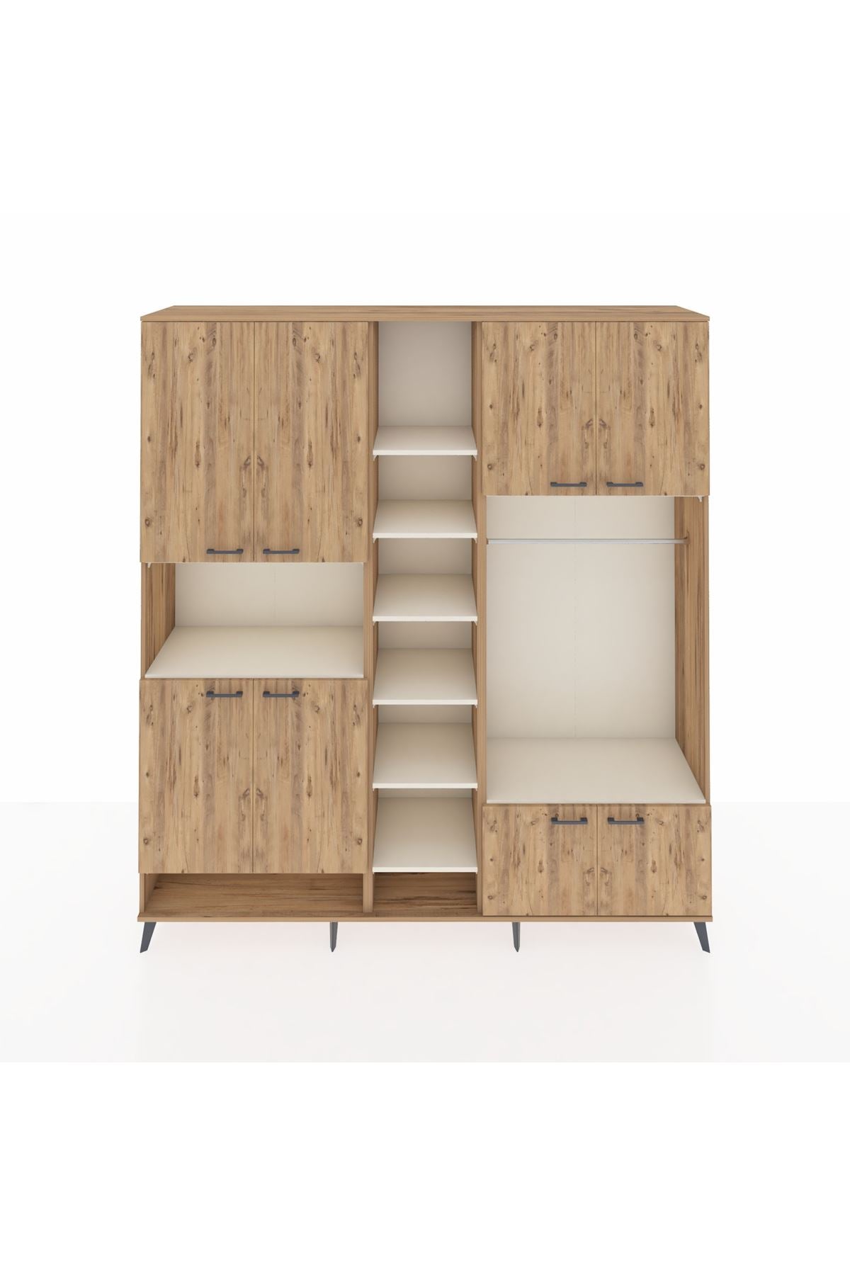 Hyperion Dolap 18 Raflı 8 Kapaklı Tek Askılı 220x44x243 Çam-Çam/Aytaşı