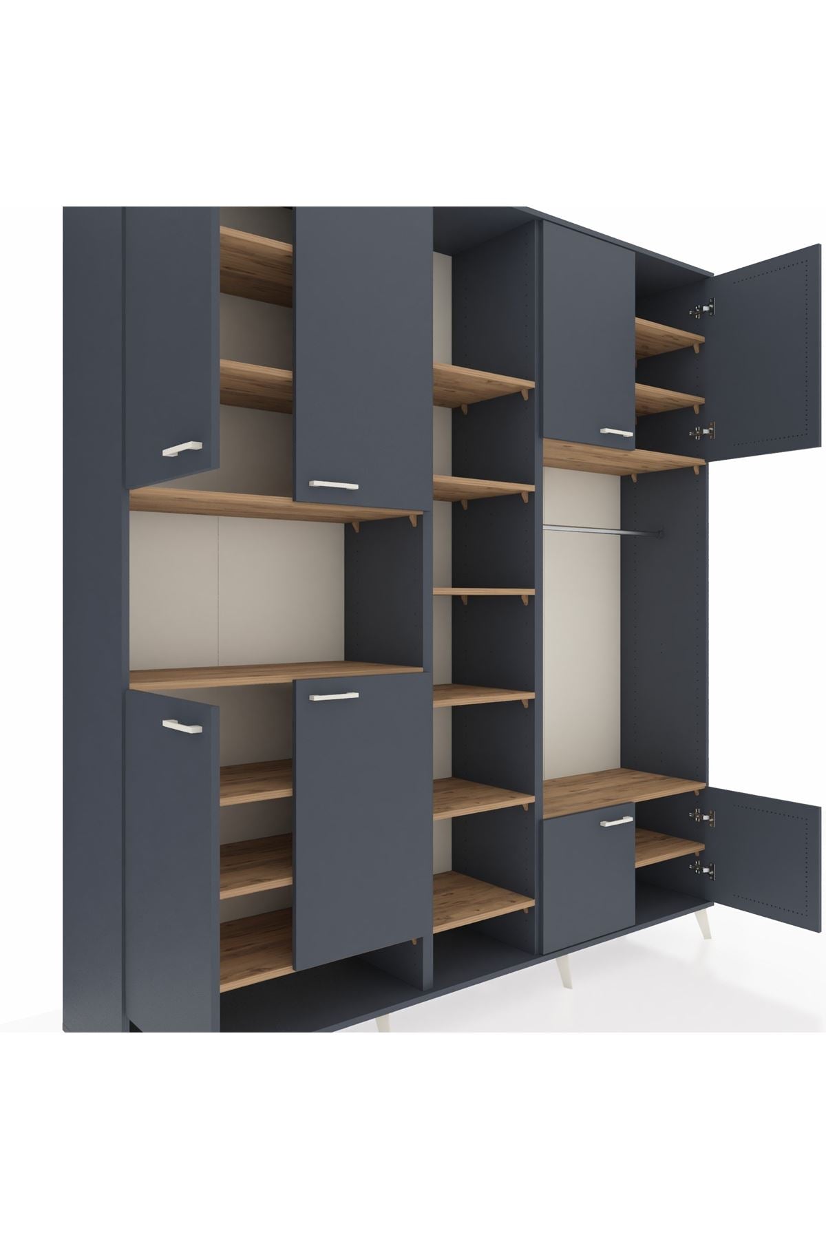 Hyperion Dolap 18 Raflı 8 Kapaklı Tek Askılı 220x44x243 Antrasit-Antrasit/Çam