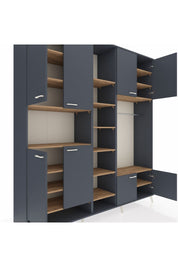 Hyperion Dolap 18 Raflı 8 Kapaklı Tek Askılı 220x44x243 Antrasit-Antrasit/Çam