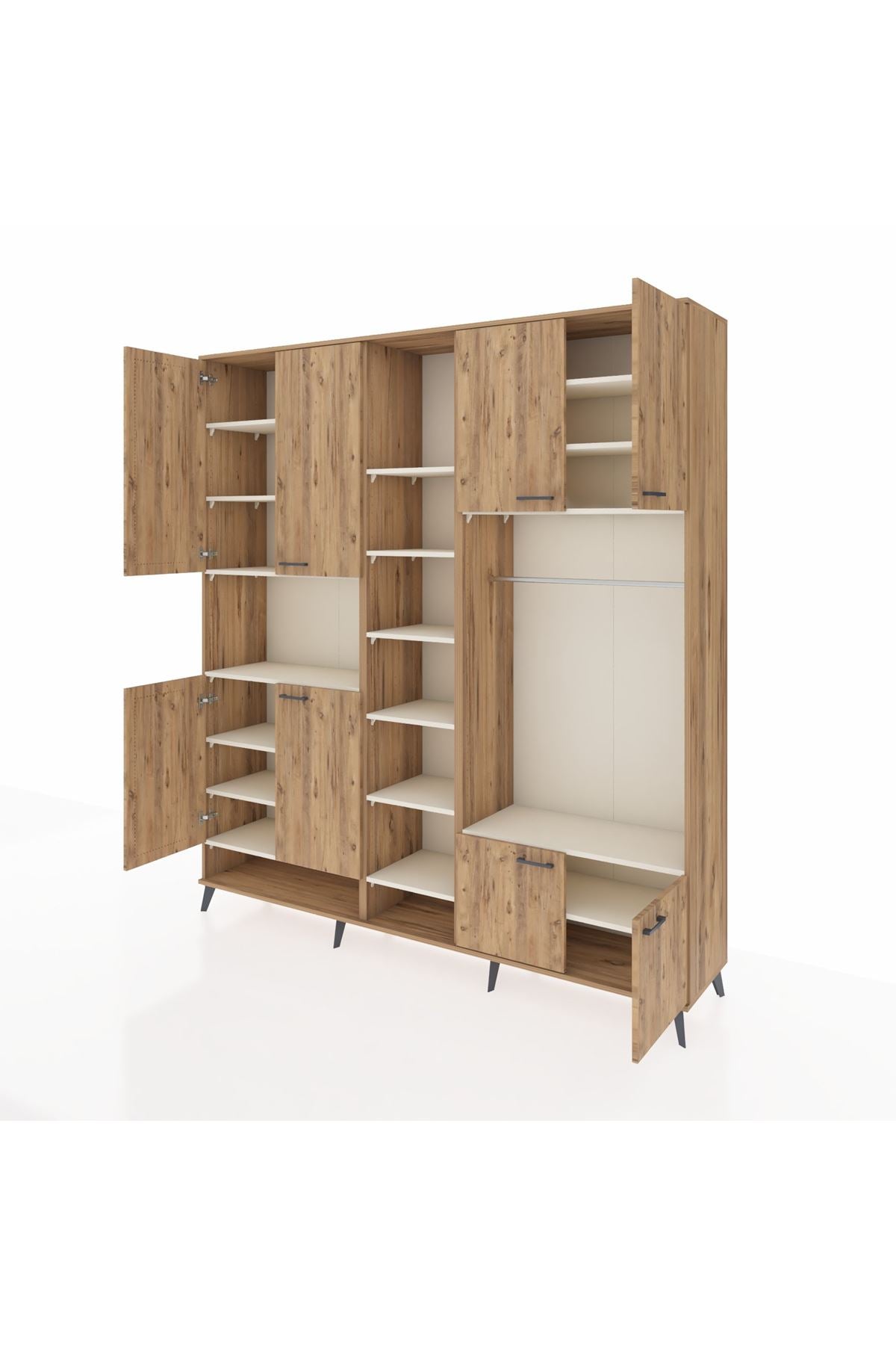 Hyperion Dolap 18 Raflı 8 Kapaklı Tek Askılı 220x44x243 Çam-Çam/Aytaşı