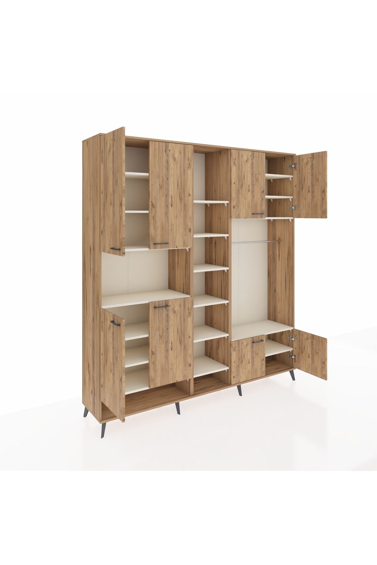 Hyperion Dolap 18 Raflı 8 Kapaklı Tek Askılı 220x44x243 Çam-Çam/Aytaşı