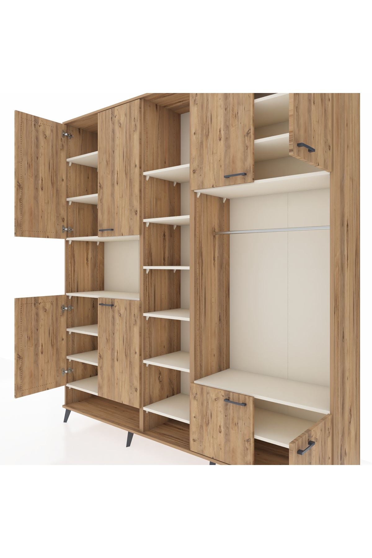 Hyperion Dolap 18 Raflı 8 Kapaklı Tek Askılı 220x44x243 Çam-Çam/Aytaşı