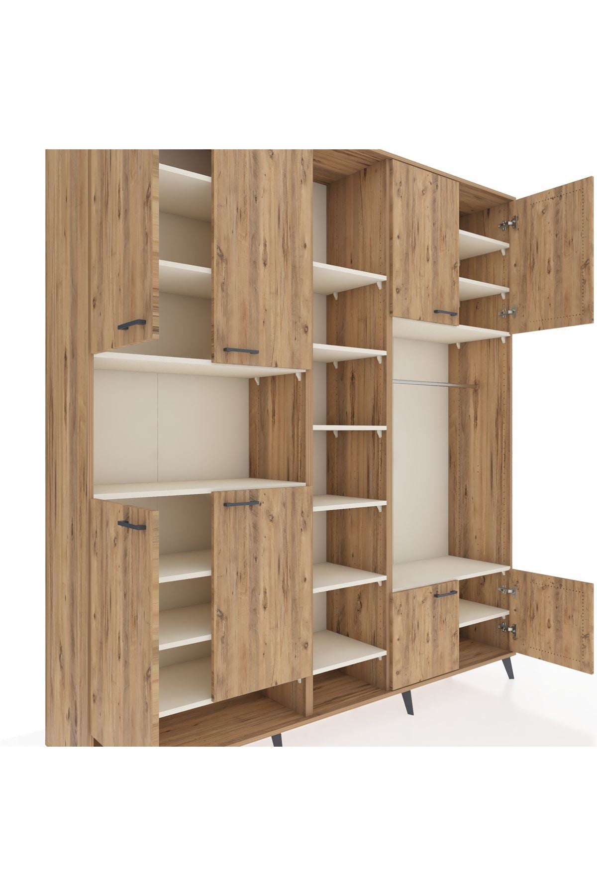 Hyperion Dolap 18 Raflı 8 Kapaklı Tek Askılı 220x44x243 Çam-Çam/Aytaşı