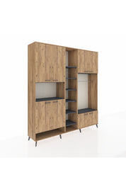 Hyperion Dolap 18 Raflı 8 Kapaklı Tek Askılı 220x44x243 Çam-Çam/Antrasit