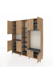 Hyperion Dolap 18 Raflı 8 Kapaklı Tek Askılı 220x44x243 Çam-Çam/Antrasit