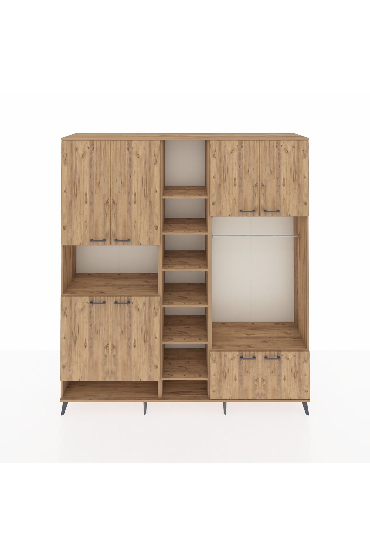 Hyperion Dolap 18 Raflı 8 Kapaklı Tek Askılı 220x44x243 Çam-Çam/Çam