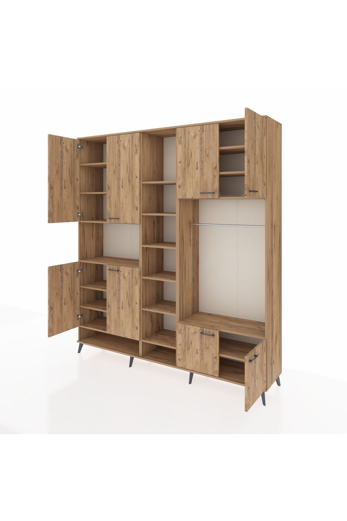 Hyperion Dolap 18 Raflı 8 Kapaklı Tek Askılı 220x44x243 Çam-Çam/Çam