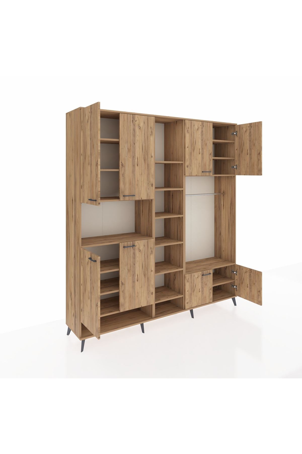 Hyperion Dolap 18 Raflı 8 Kapaklı Tek Askılı 220x44x243 Çam-Çam/Çam