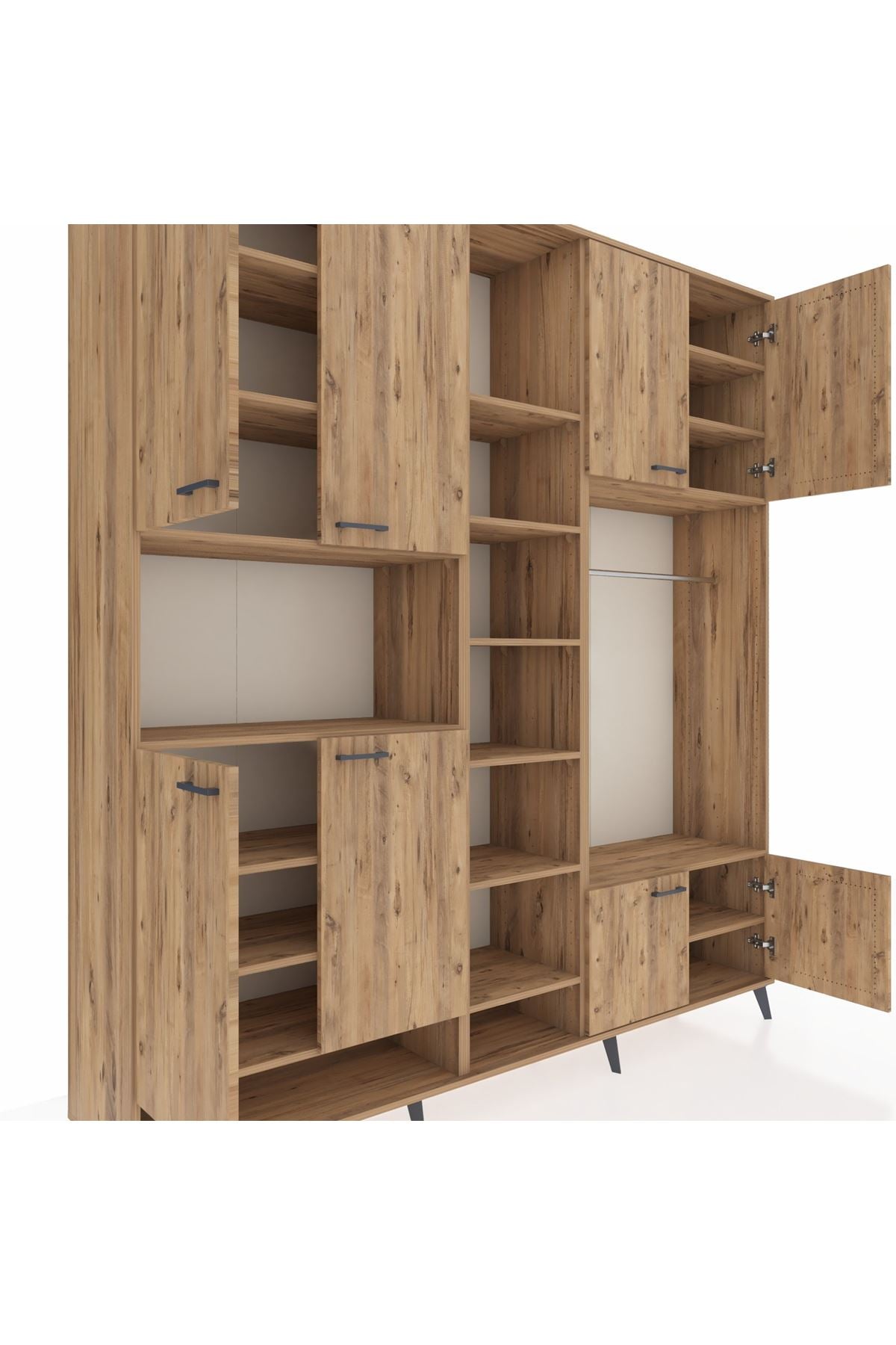 Hyperion Dolap 18 Raflı 8 Kapaklı Tek Askılı 220x44x243 Çam-Çam/Çam