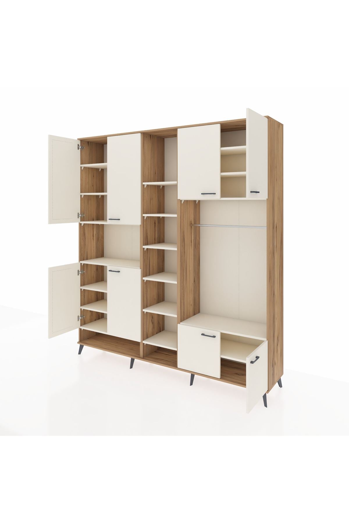 Hyperion Dolap 18 Raflı 8 Kapaklı Tek Askılı 220x44x243 Çam-Aytaşı/Aytaşı